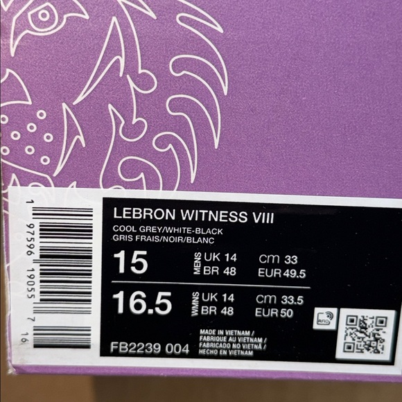 Nike Lebron Witness VIII Cool Grey FB2239-004 Men’s Size 15